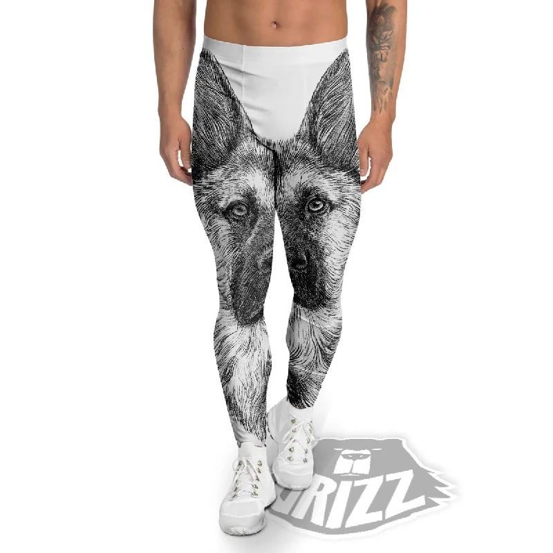 German Shepherd White And Black Print Men's Leggings