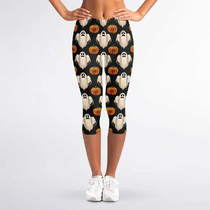 Ghost And Pumpkin Pattern Print Women's Capri Leggings