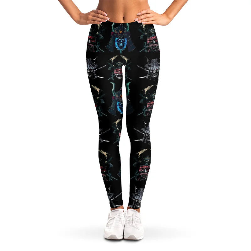 Ghost Samurai Mask Pattern Print Women's Leggings