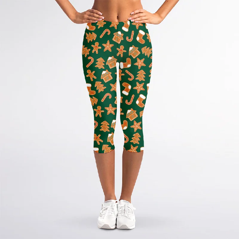 Gingerbread Cookies Pattern Print Women's Capri Leggings