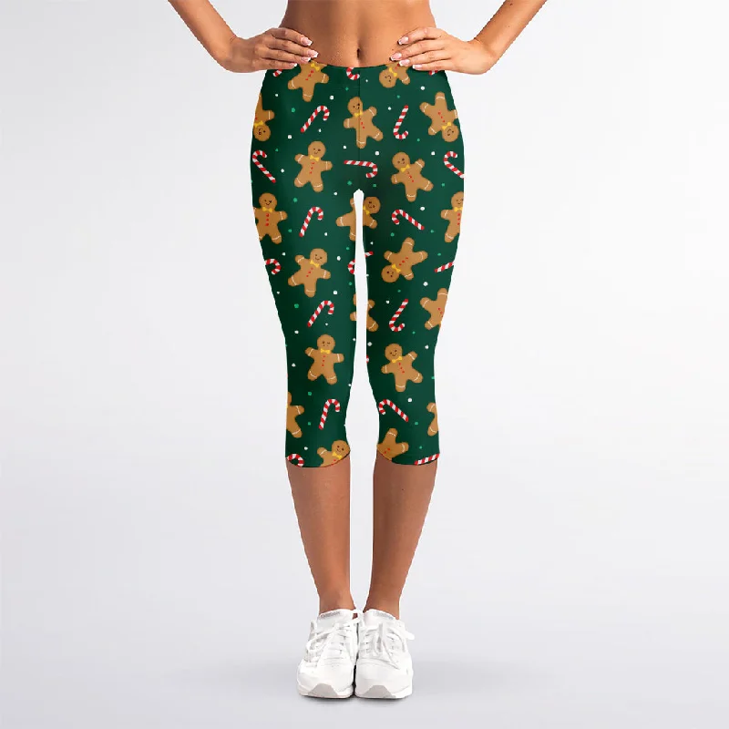 Gingerbread Man Cookies Pattern Print Women's Capri Leggings