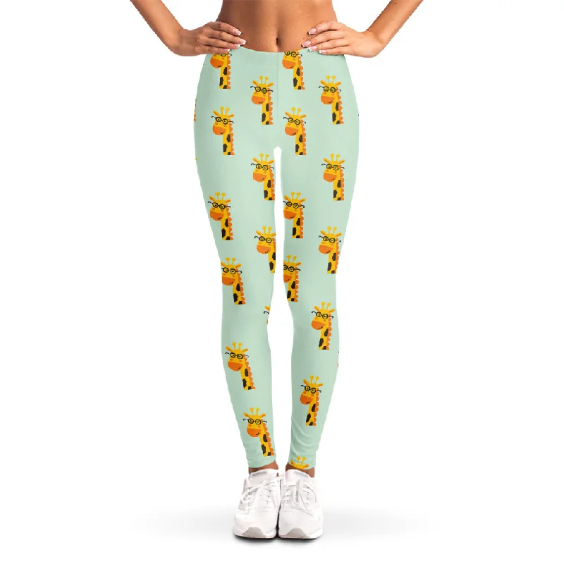 Giraffe With Glasses Pattern Print Women's Leggings