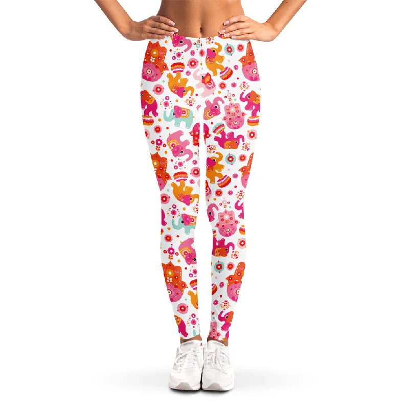 Girly Elephant And Hamsa Pattern Print Women's Leggings