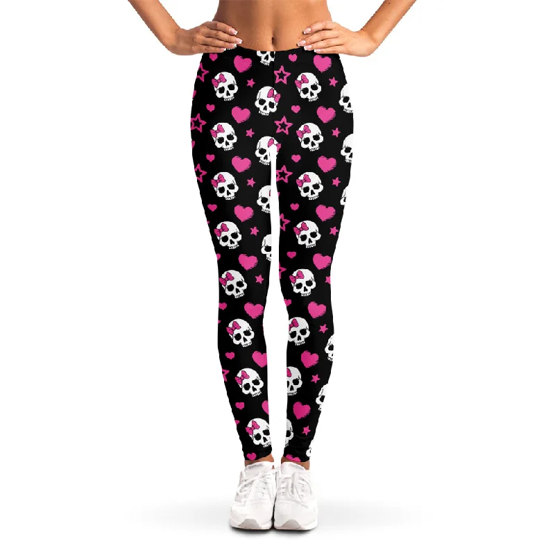 Girly Emo Skull Pattern Print Women's Leggings