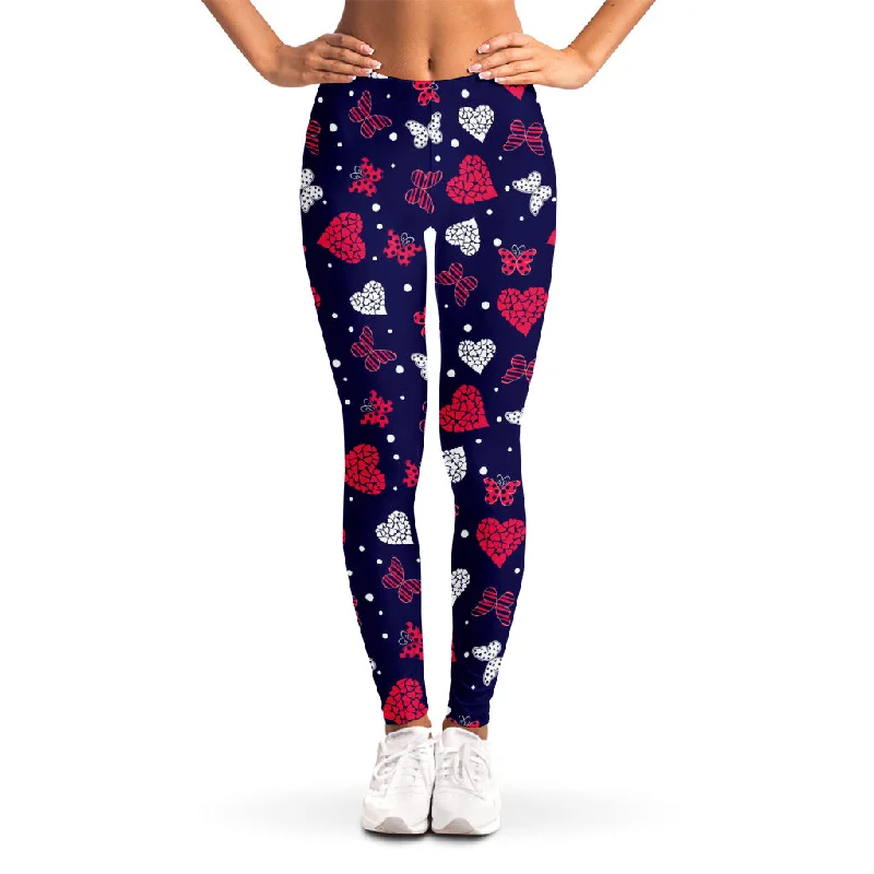 Girly Heart And Butterfly Pattern Print Women's Leggings