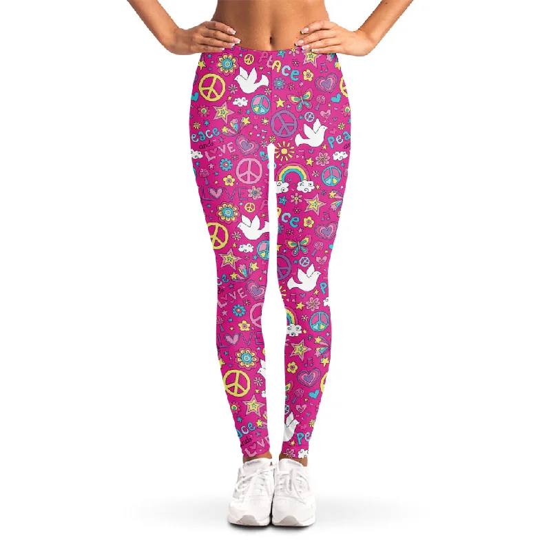 Girly Peace Sign And Love Pattern Print Women's Leggings