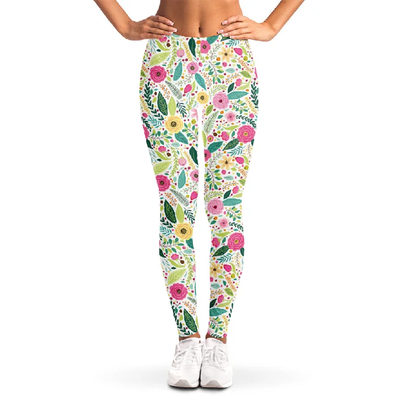 Girly Spring Flower Pattern Print Women's Leggings