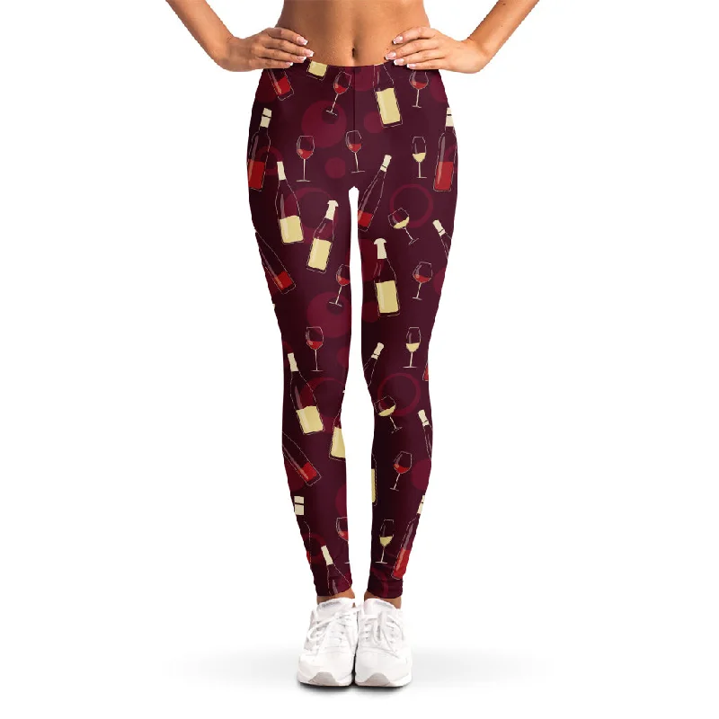 Glasses And Bottles Of Wine Print Women's Leggings