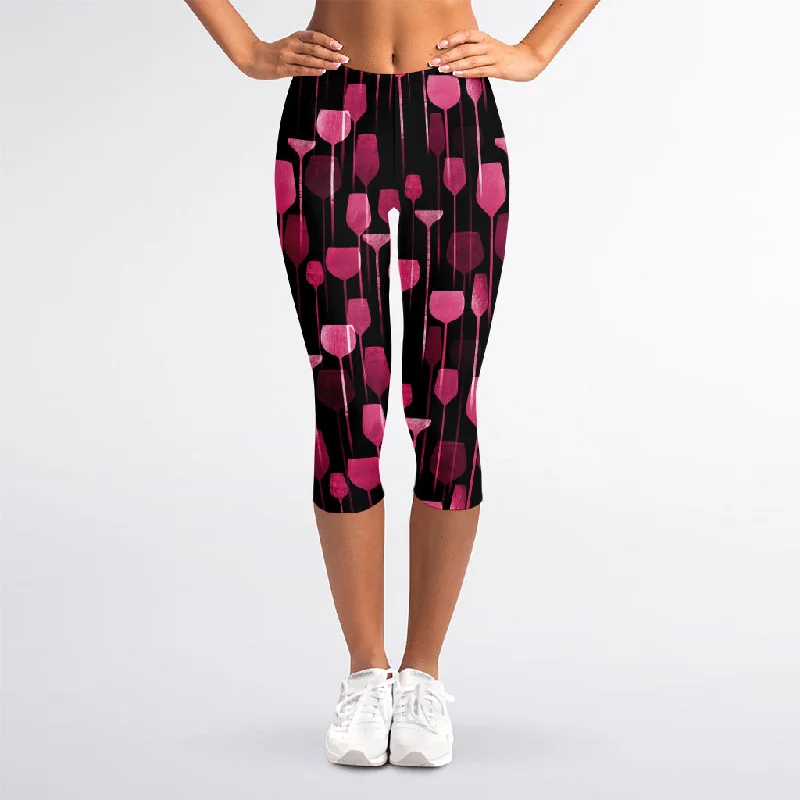 Glasses Of Wine Print Women's Capri Leggings