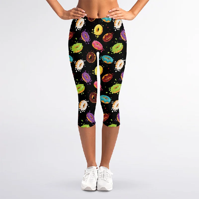 Glaze Donut Pattern Print Women's Capri Leggings