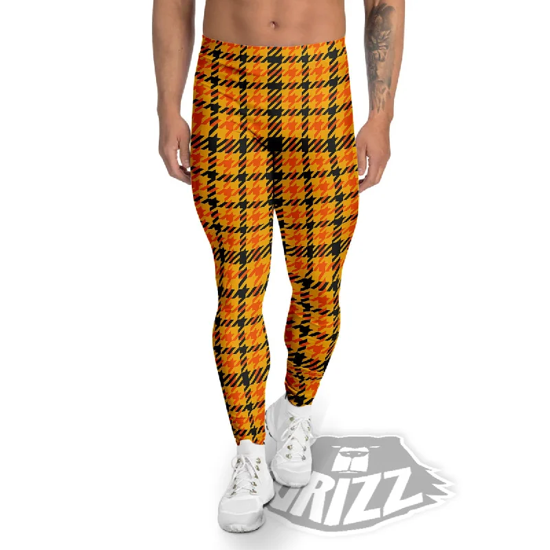 Glen Plaid Houndstooth Halloween Print Pattern Men's Leggings