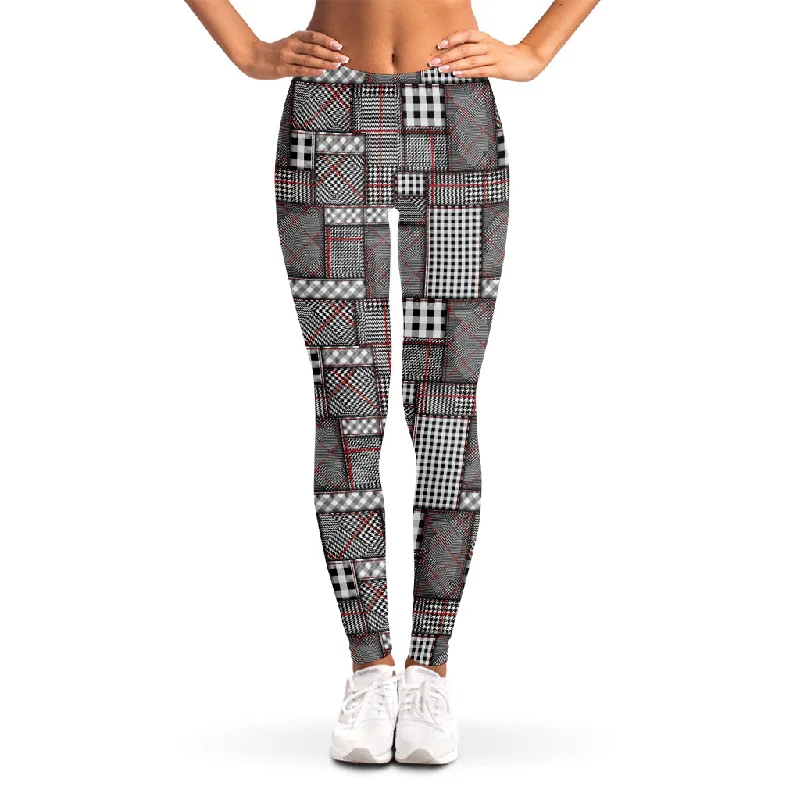 Glen Plaid Patchwork Pattern Print Women's Leggings