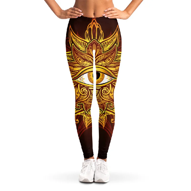 Gold All Seeing Eye Print Women's Leggings