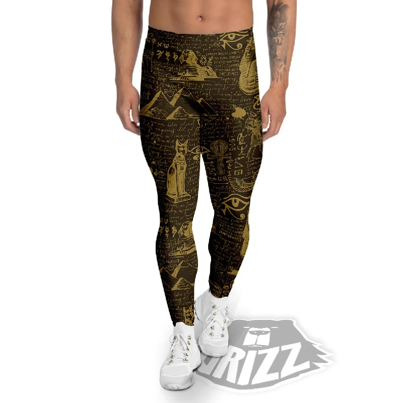 Gold Ancient Egypt Print Pattern Men's Leggings