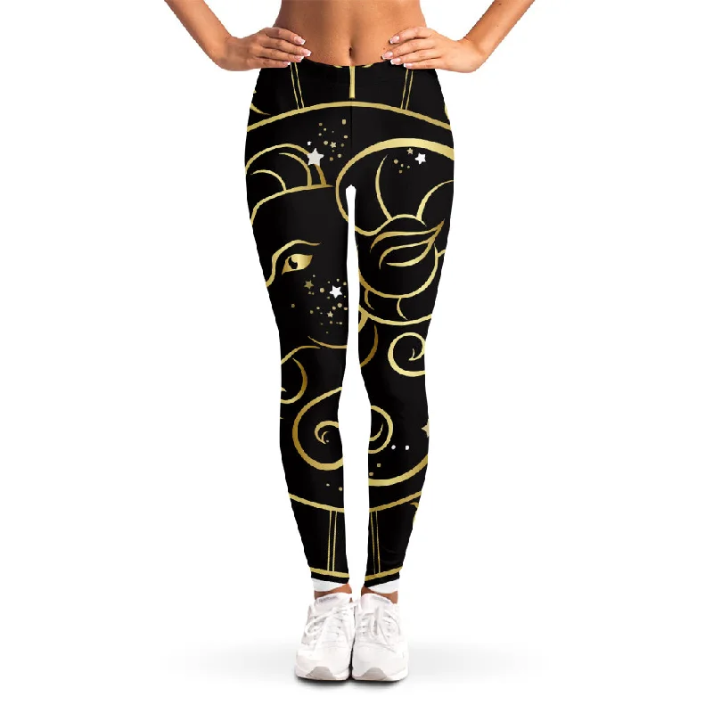 Gold And Black Aries Sign Print Women's Leggings