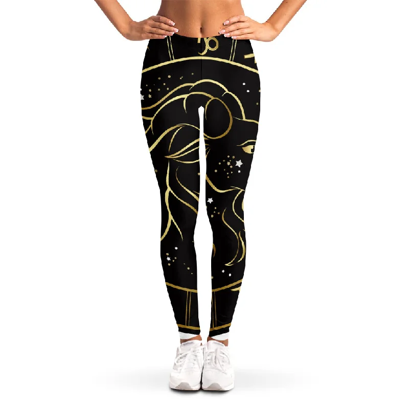 Gold And Black Capricorn Sign Print Women's Leggings