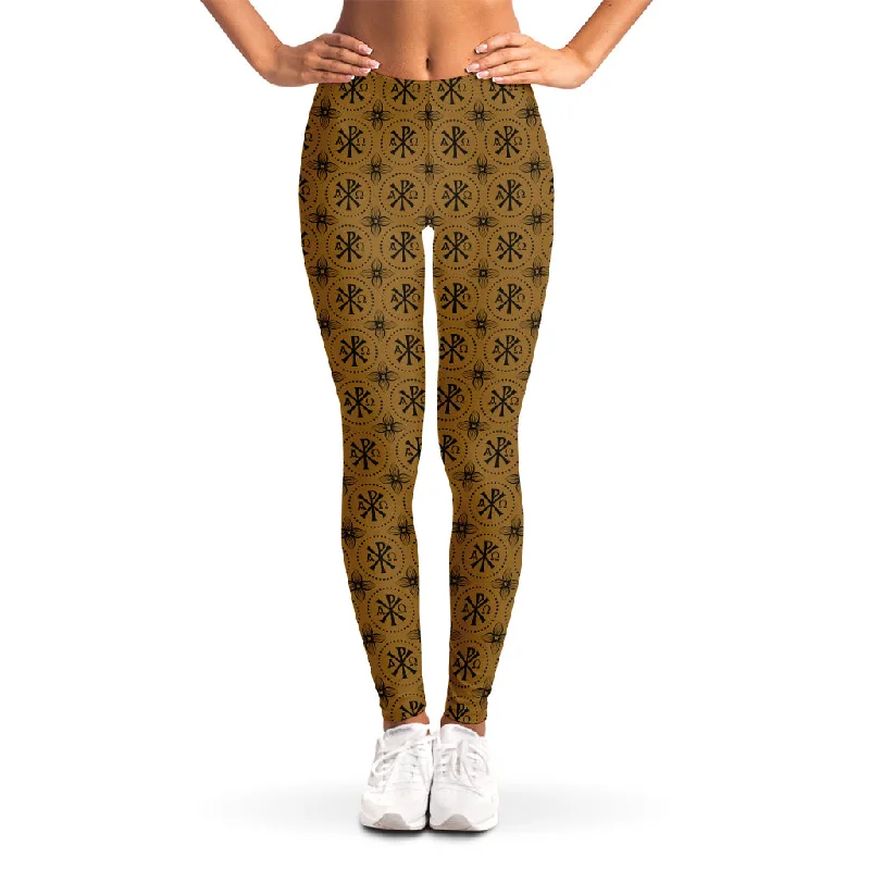 Gold And Black Orthodox Pattern Print Women's Leggings