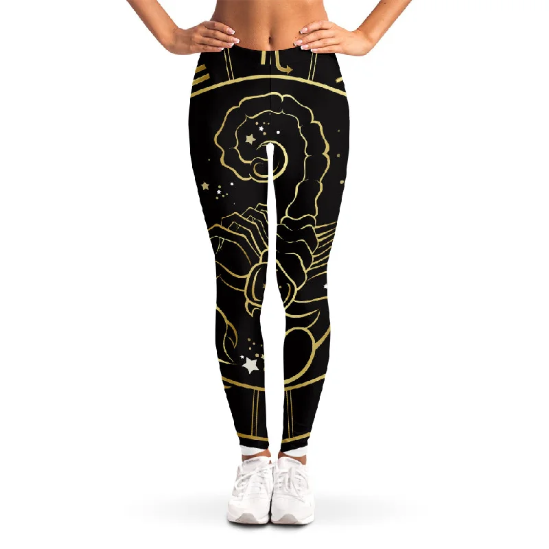 Gold And Black Scorpio Sign Print Women's Leggings