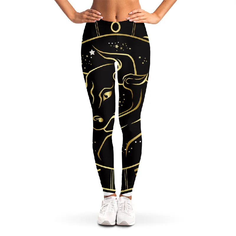 Gold And Black Taurus Sign Print Women's Leggings