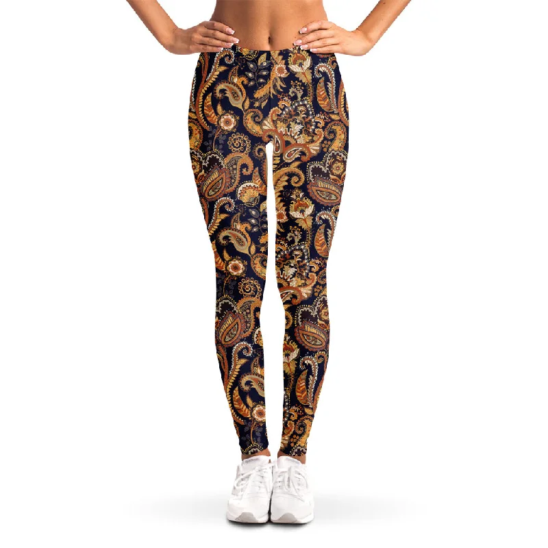 Gold And Blue Paisley Pattern Print Women's Leggings