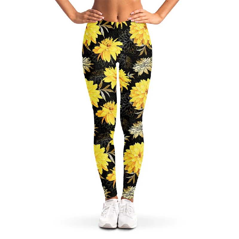 Gold And Yellow Floral Print Women's Leggings