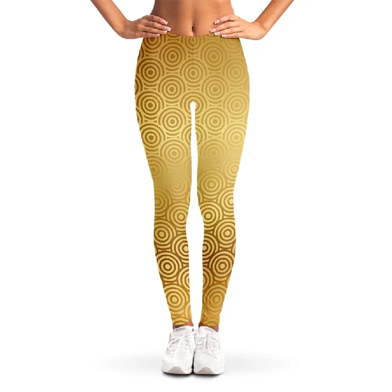 Gold Chinese Pattern Print Women's Leggings