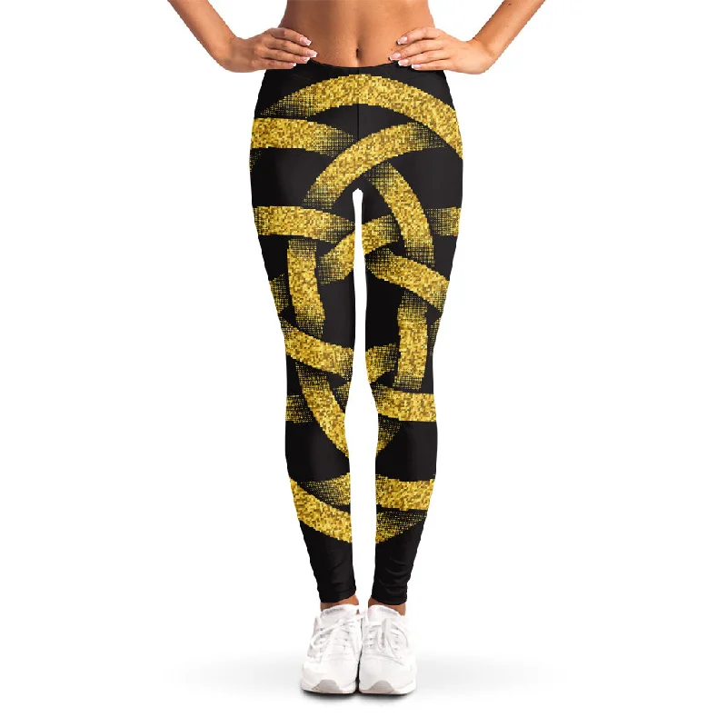 Gold Circle Celtic Knot Symbol Print Women's Leggings