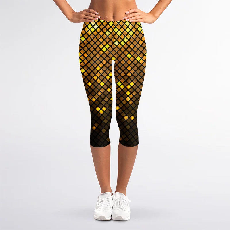 Gold Disco Lights Pattern Print Women's Capri Leggings