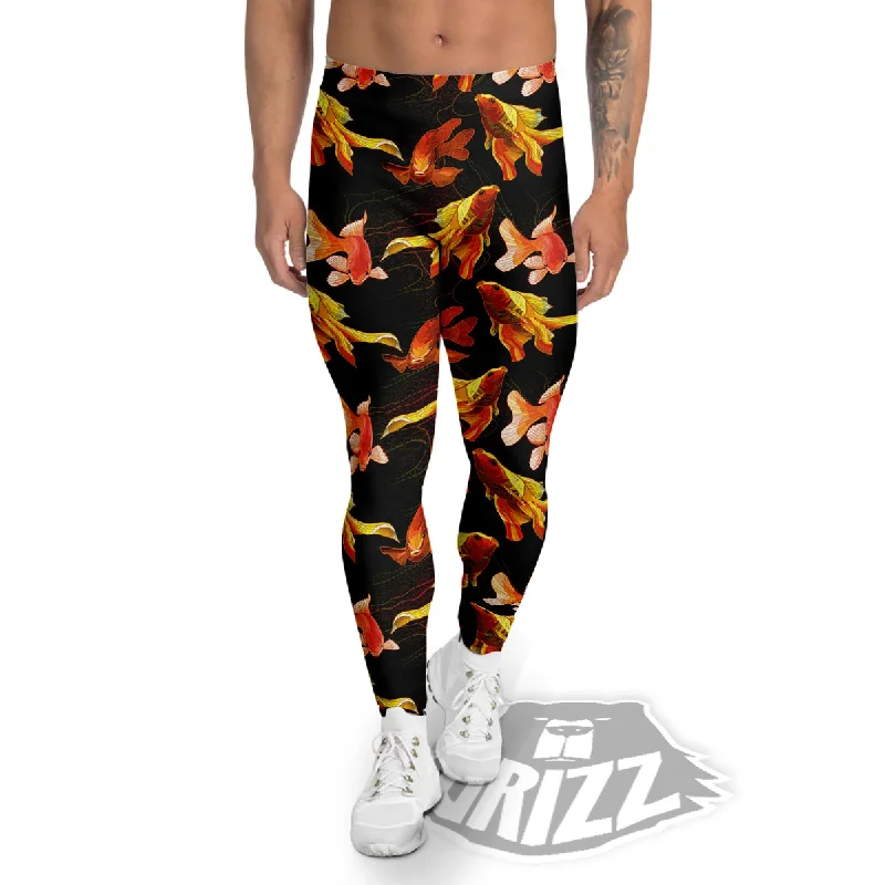 Gold Fish Drawing Print Pattern Men's Leggings