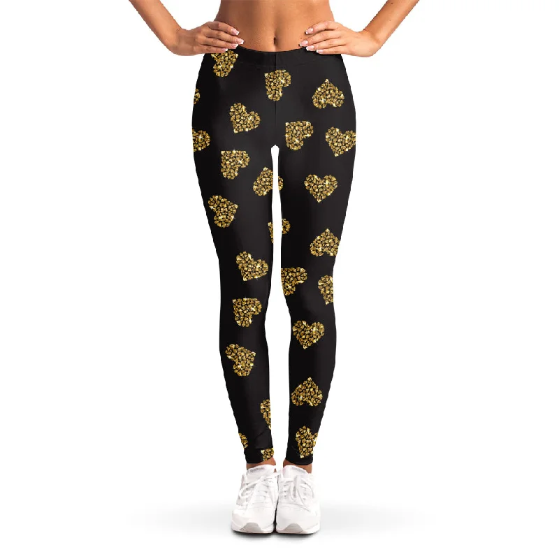 Gold Heart (NOT Real) Glitter Print Women's Leggings