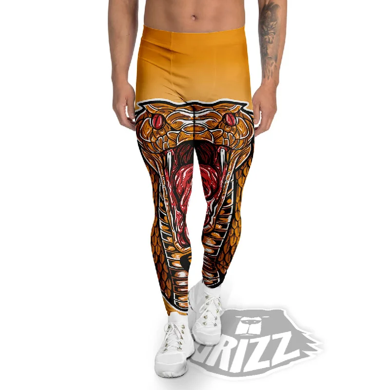 Gold King Cobra Snake Head Print Men's Leggings