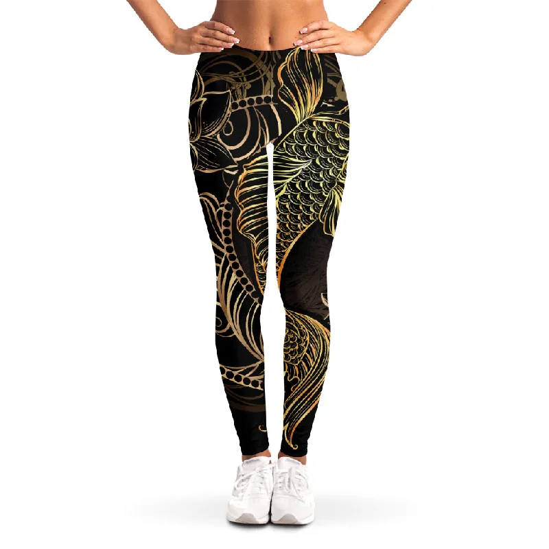 Gold Koi Carp Fish Print Women's Leggings