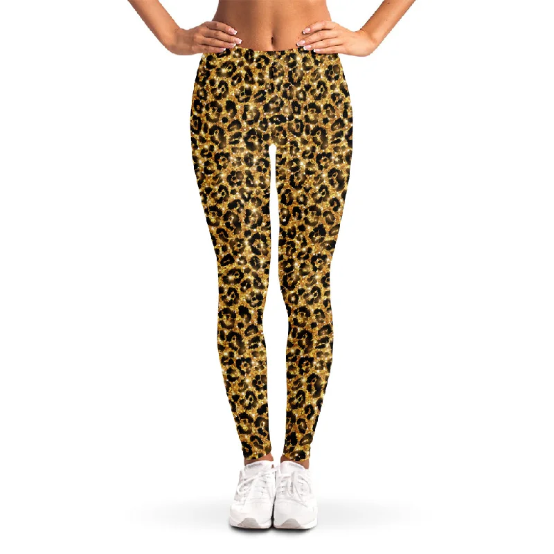 Gold Leopard (NOT Real) Glitter Print Women's Leggings