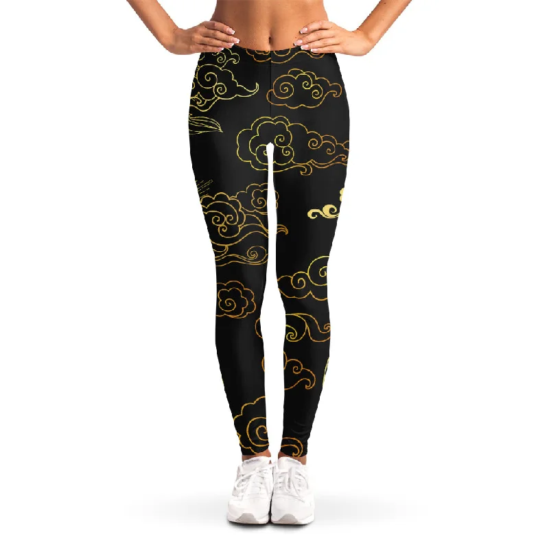 Gold Moon And Sun Print Women's Leggings