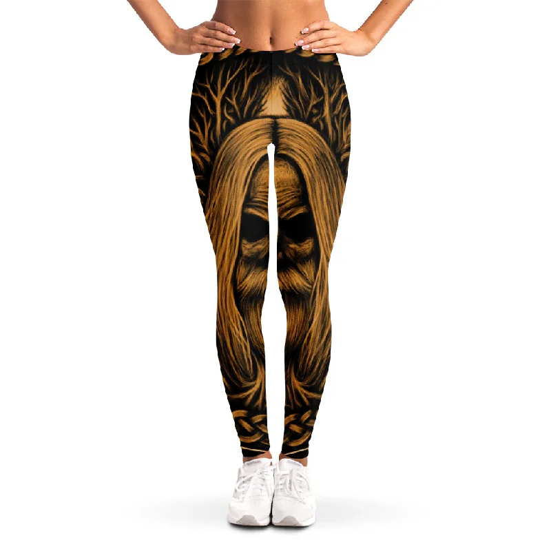 Gold Odin With Huginn And Muninn Print Women's Leggings