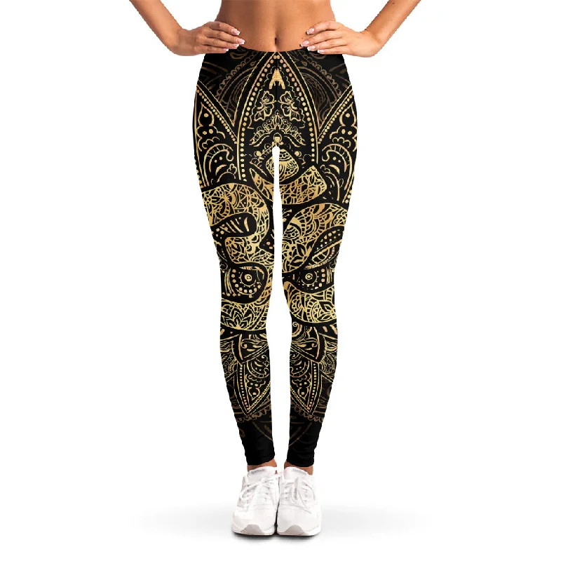 Gold Om Lotus Print Women's Leggings