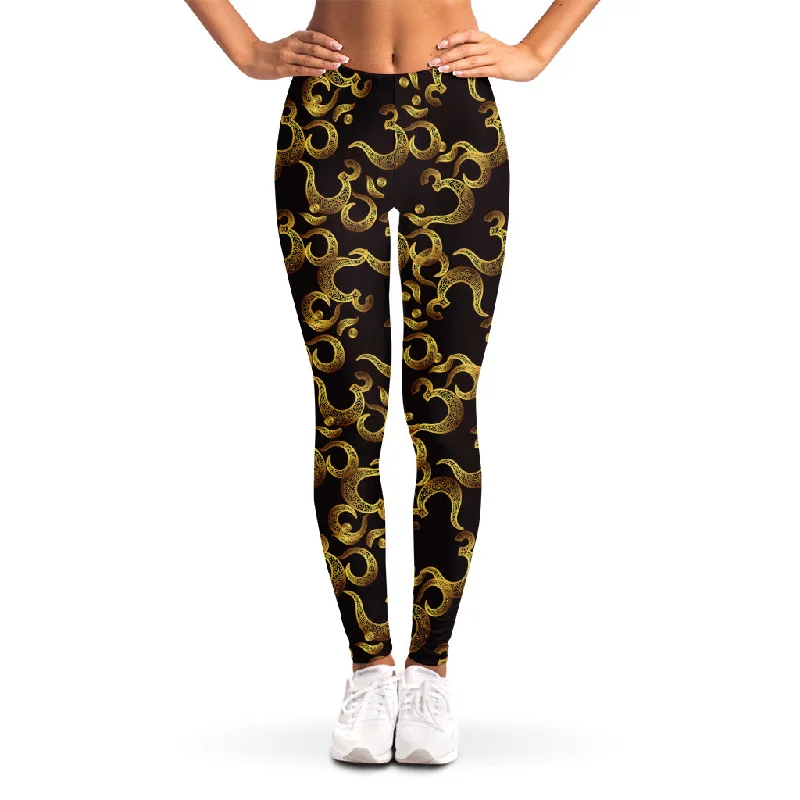 Gold Om Symbol Pattern Print Women's Leggings