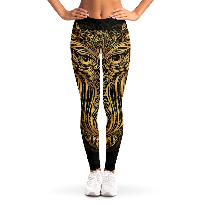 Gold Owl Spirit Print Women's Leggings