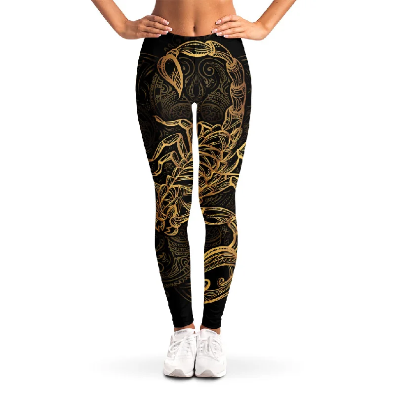 Gold Scorpio Print Women's Leggings