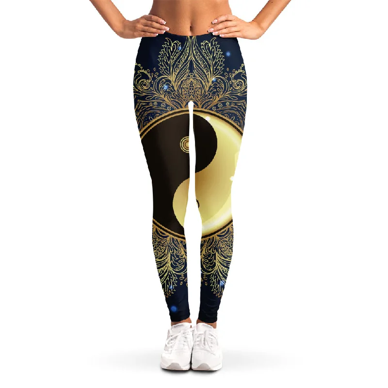 Gold Yin Yang Mandala Print Women's Leggings