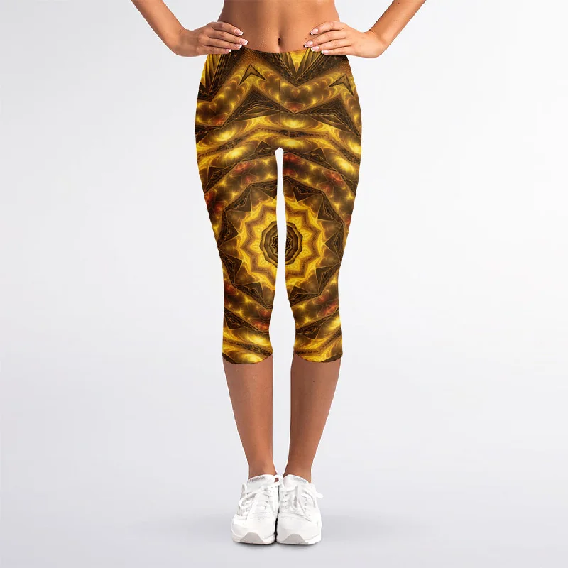 Golden Kaleidoscope Print Women's Capri Leggings