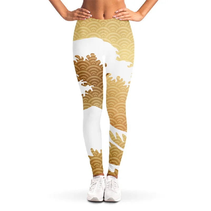 Golden Kanagawa Wave Print Women's Leggings