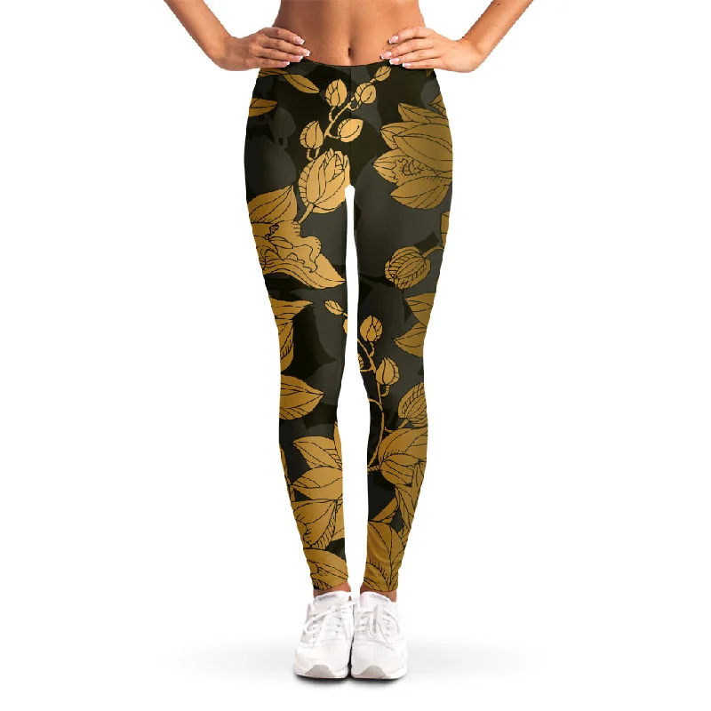 Golden Orchid Pattern Print Women's Leggings