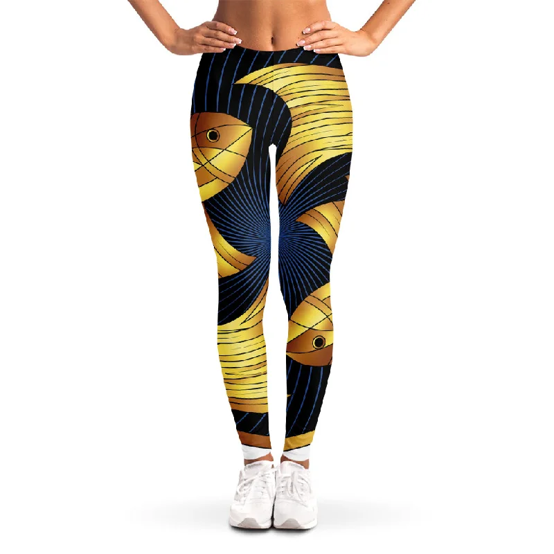 Golden Pisces Zodiac Sign Print Women's Leggings