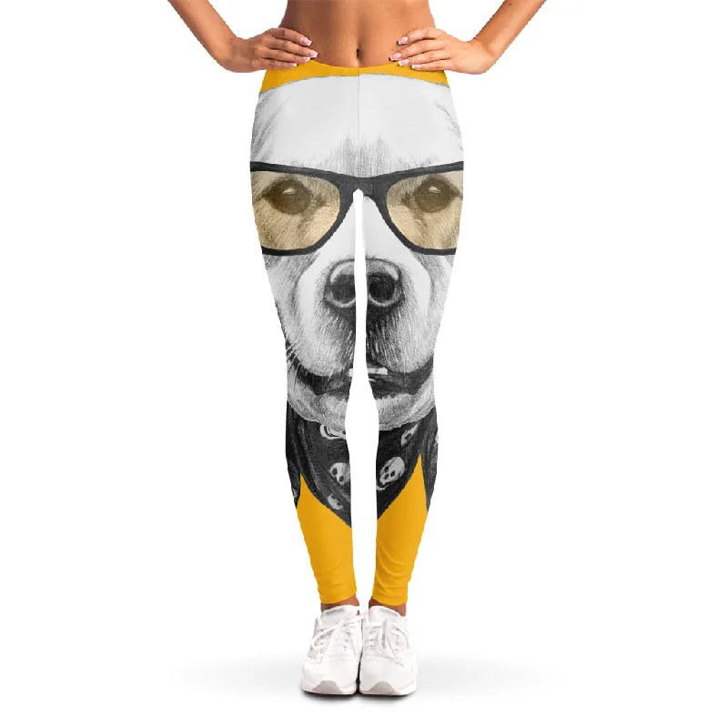 Golden Retriever With Glasses Print Women's Leggings