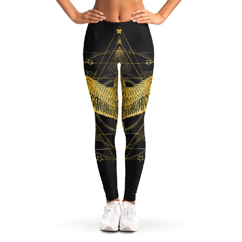 Golden Spiritual Bird Print Women's Leggings