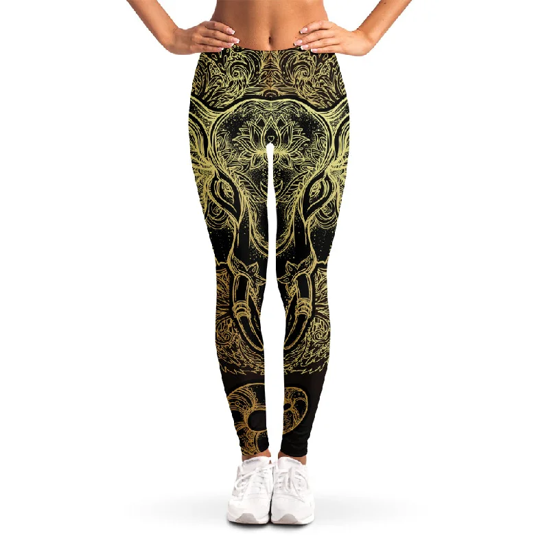 Golden Spiritual Elephant Print Women's Leggings