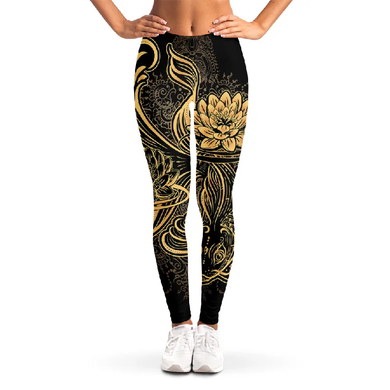 Golden Spiritual Koi Carp Print Women's Leggings