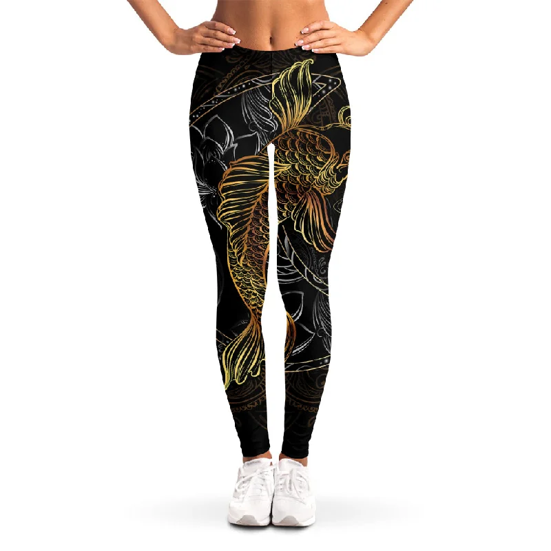 Golden Spiritual Koi Fish Print Women's Leggings