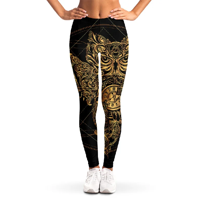 Golden Spiritual Owl Print Women's Leggings